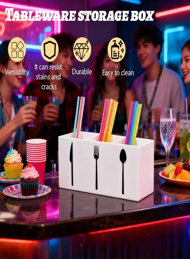 Sunmuliiiy White Acrylic Cutlery Storage Organizer,Plastic Silverware Holder,Silverware Caddy 3 Section Tableware Plastic Holder for Kitchen Storage Indoor Outdoor Decoration Supplies - Image 5